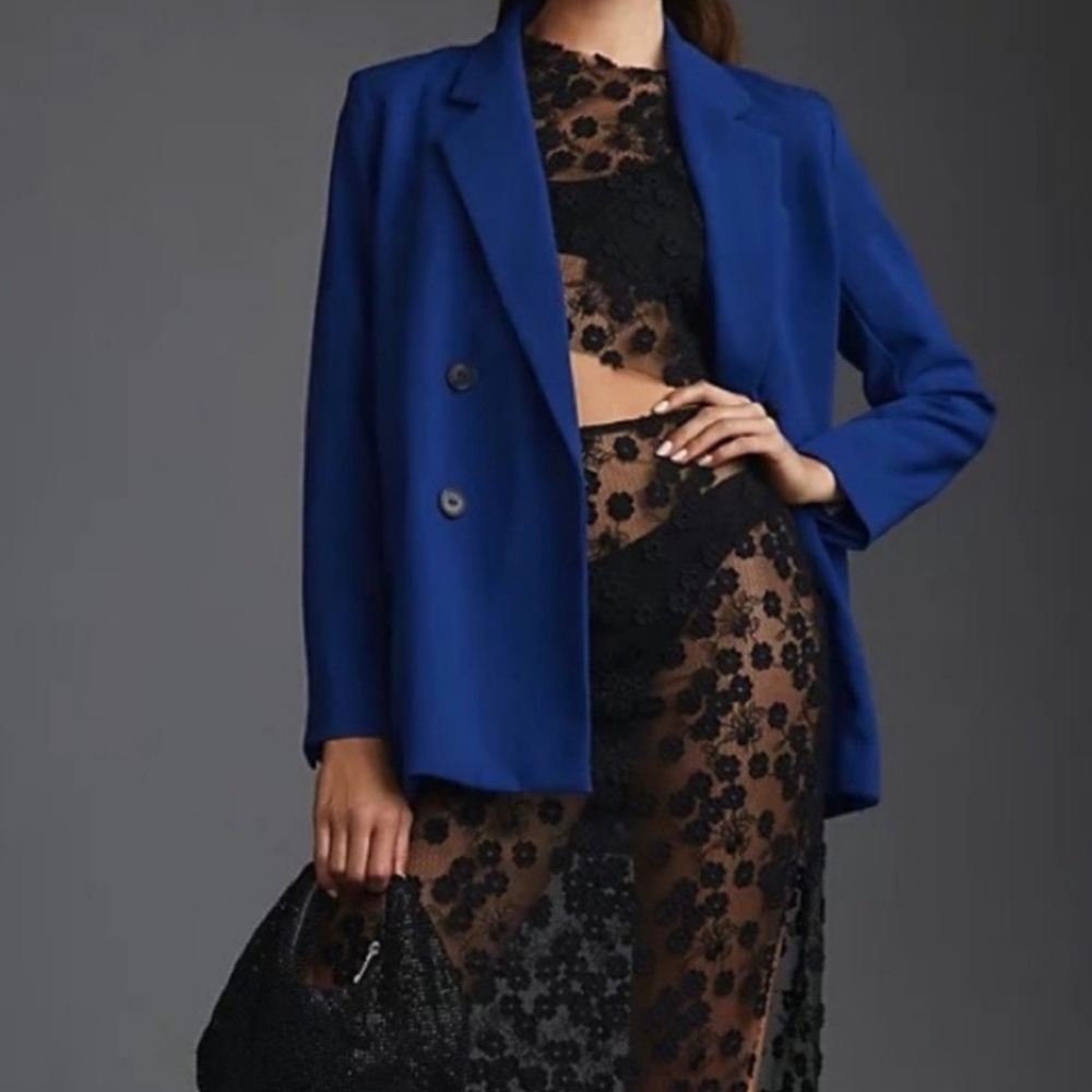 Anthropologie Maeve Double-Breasted Royal Blue Blazer Jacket Size 12 NWT - Picture 2 of 11